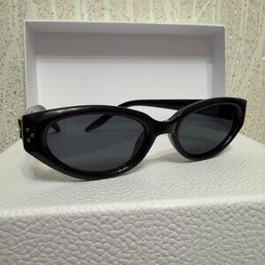 Black Cat Eye Sunglasses with Gold Accent Chic Retro Style